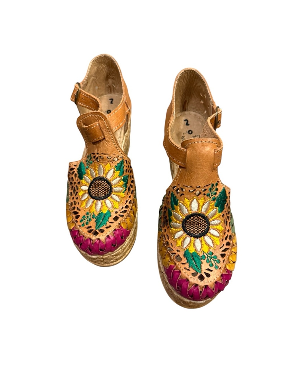 Handcrafted Sunflower Leather Espadrille huarache  Sandals - Tan & Yellow